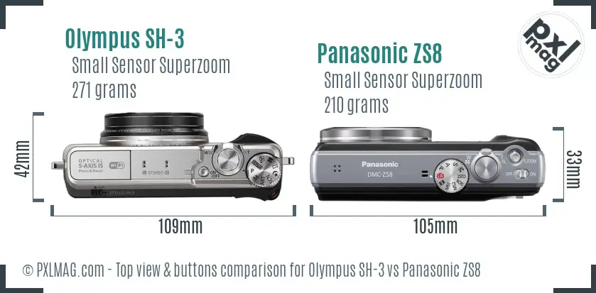 Olympus SH-3 vs Panasonic ZS8 top view buttons comparison