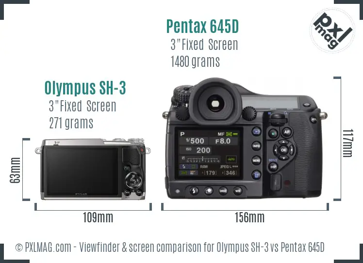 Olympus SH-3 vs Pentax 645D Screen and Viewfinder comparison