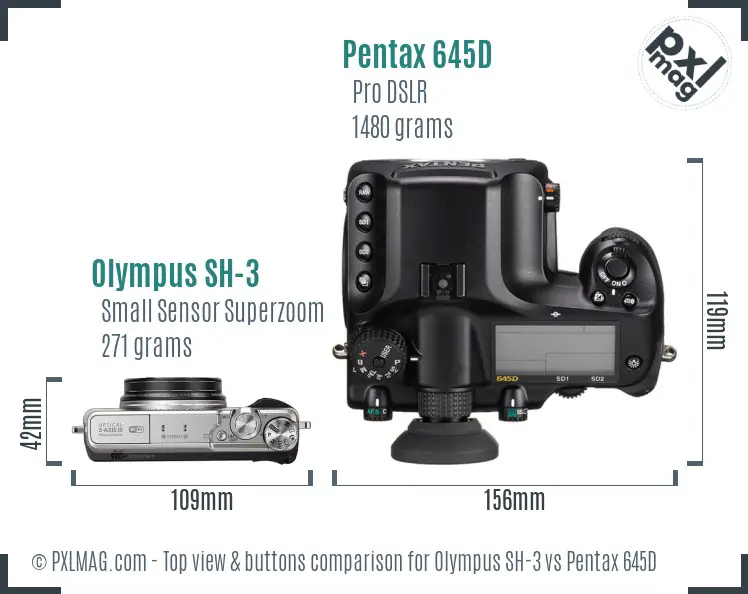 Olympus SH-3 vs Pentax 645D top view buttons comparison