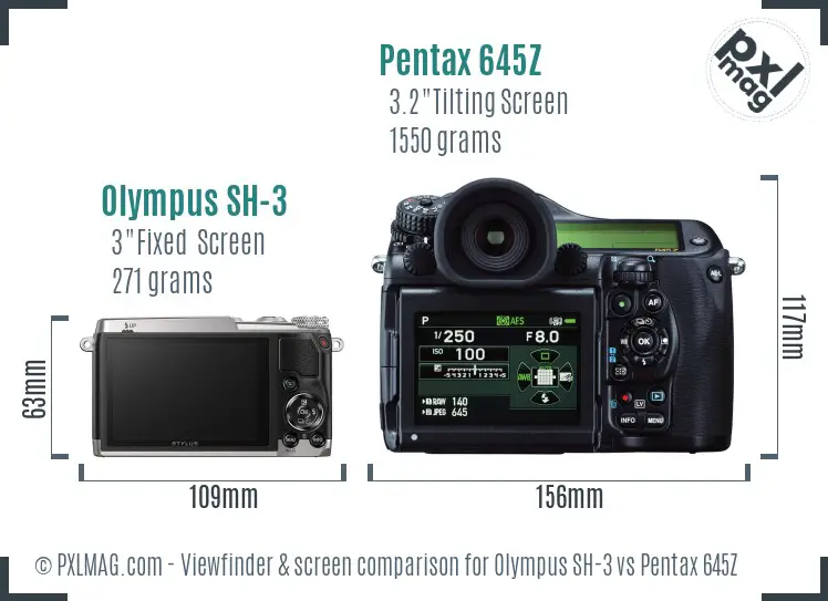 Olympus SH-3 vs Pentax 645Z Screen and Viewfinder comparison