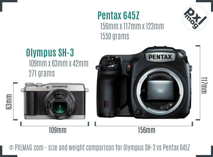 Olympus SH-3 vs Pentax 645Z size comparison