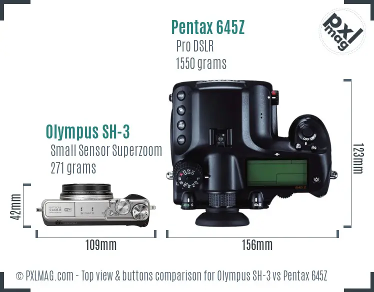 Olympus SH-3 vs Pentax 645Z top view buttons comparison