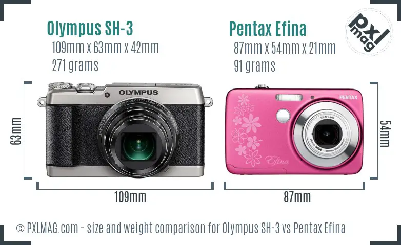 Olympus SH-3 vs Pentax Efina size comparison