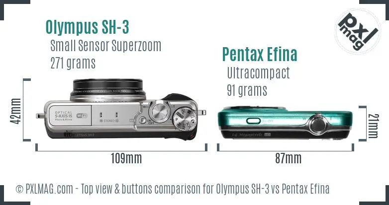 Olympus SH-3 vs Pentax Efina top view buttons comparison