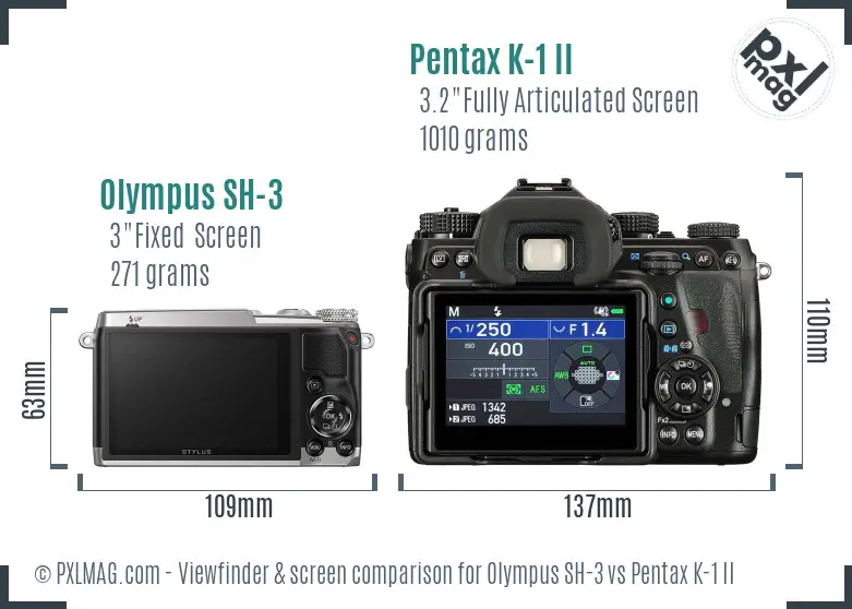 Olympus SH-3 vs Pentax K-1 II Screen and Viewfinder comparison