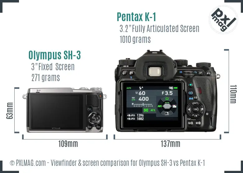 Olympus SH-3 vs Pentax K-1 Screen and Viewfinder comparison