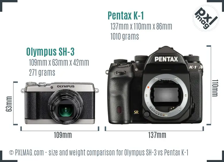 Olympus SH-3 vs Pentax K-1 size comparison