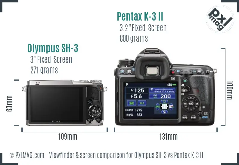 Olympus SH-3 vs Pentax K-3 II Screen and Viewfinder comparison