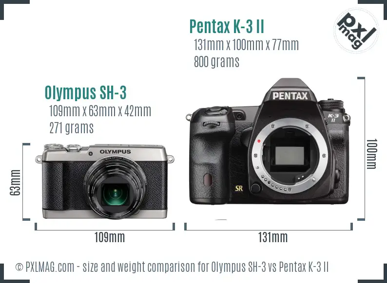 Olympus SH-3 vs Pentax K-3 II size comparison