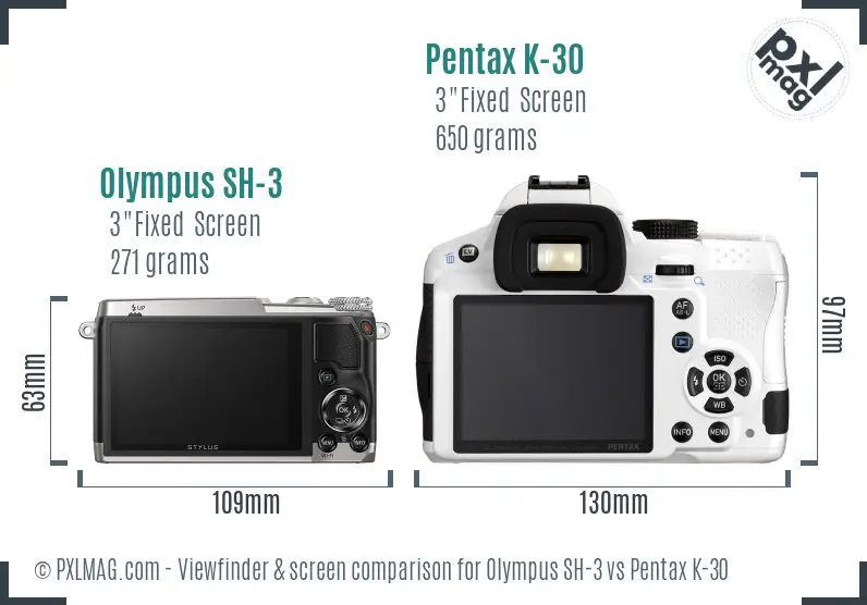 Olympus SH-3 vs Pentax K-30 Screen and Viewfinder comparison