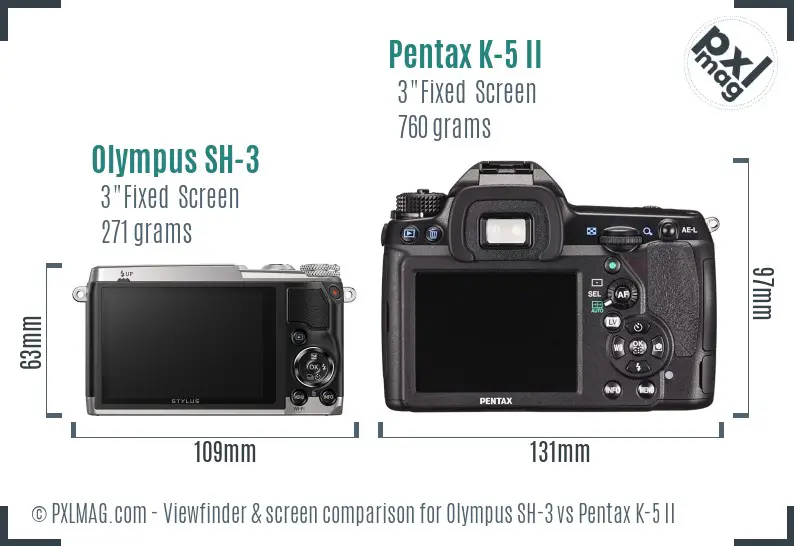 Olympus SH-3 vs Pentax K-5 II Screen and Viewfinder comparison