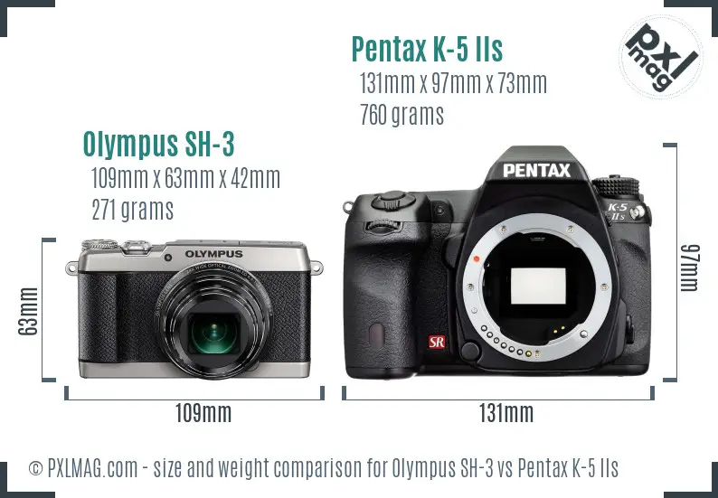 Olympus SH-3 vs Pentax K-5 IIs size comparison
