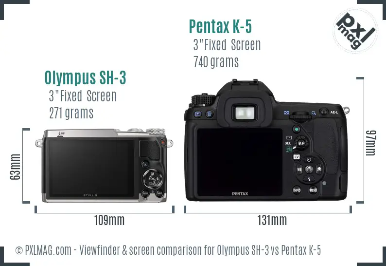 Olympus SH-3 vs Pentax K-5 Screen and Viewfinder comparison