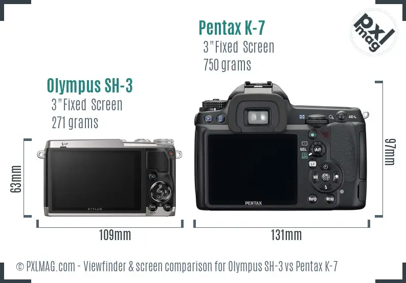 Olympus SH-3 vs Pentax K-7 Screen and Viewfinder comparison