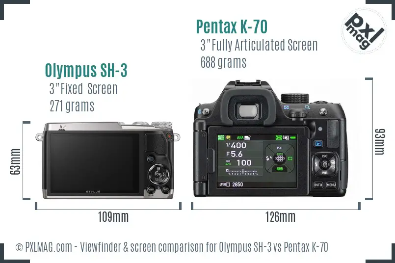 Olympus SH-3 vs Pentax K-70 Screen and Viewfinder comparison