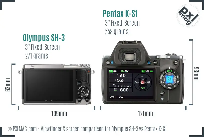 Olympus SH-3 vs Pentax K-S1 Screen and Viewfinder comparison