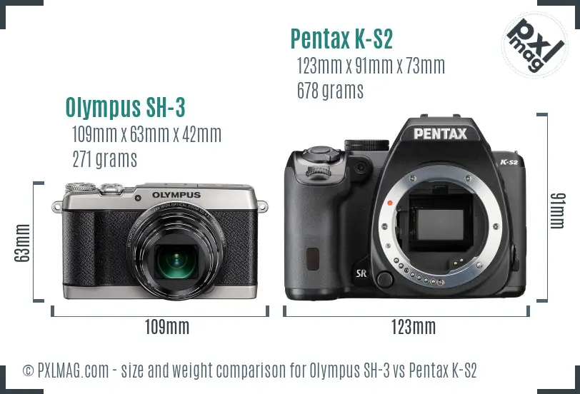 Olympus SH-3 vs Pentax K-S2 size comparison