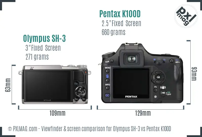 Olympus SH-3 vs Pentax K100D Screen and Viewfinder comparison