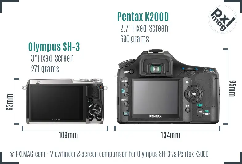 Olympus SH-3 vs Pentax K200D Screen and Viewfinder comparison