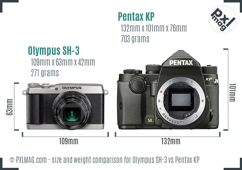 Olympus SH-3 vs Pentax KP size comparison