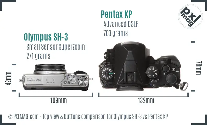 Olympus SH-3 vs Pentax KP top view buttons comparison