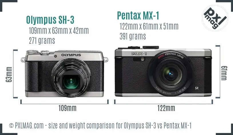 Olympus SH-3 vs Pentax MX-1 size comparison