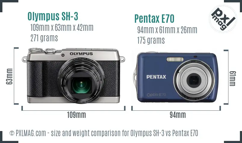 Olympus SH-3 vs Pentax E70 size comparison