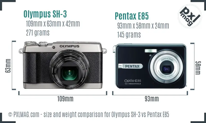 Olympus SH-3 vs Pentax E85 size comparison