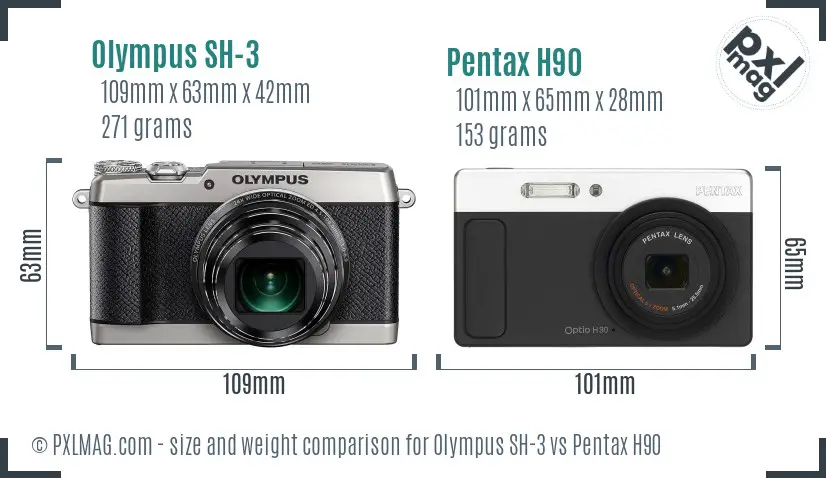 Olympus SH-3 vs Pentax H90 size comparison
