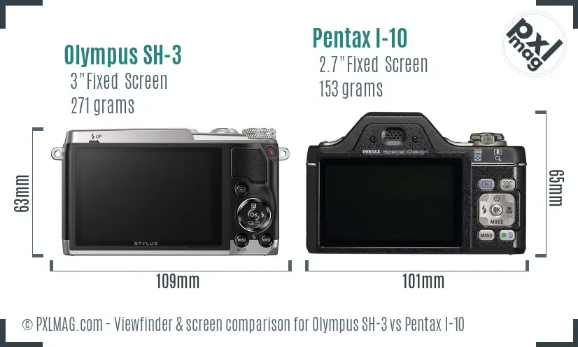 Olympus SH-3 vs Pentax I-10 Screen and Viewfinder comparison
