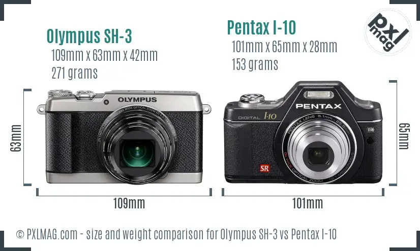 Olympus SH-3 vs Pentax I-10 size comparison