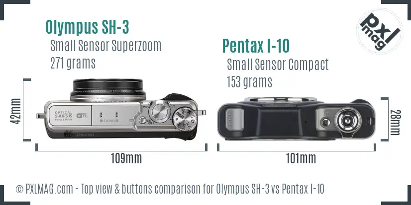 Olympus SH-3 vs Pentax I-10 top view buttons comparison