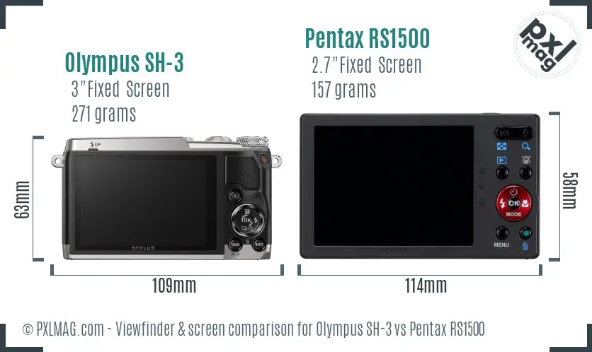 Olympus SH-3 vs Pentax RS1500 Screen and Viewfinder comparison