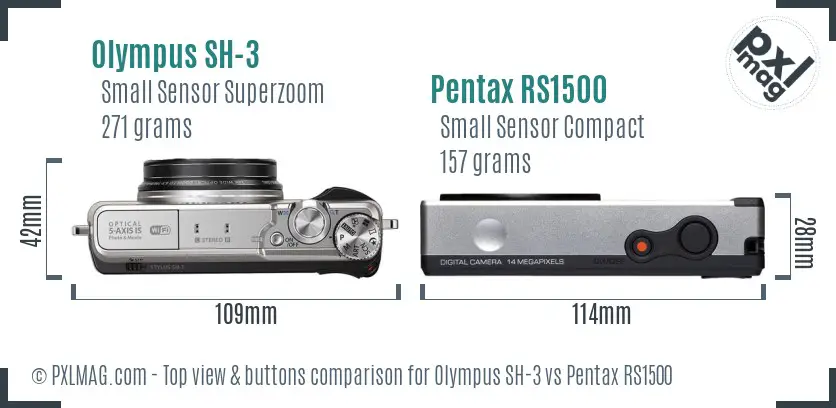 Olympus SH-3 vs Pentax RS1500 top view buttons comparison