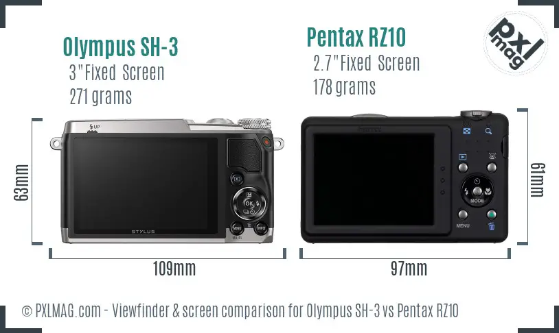Olympus SH-3 vs Pentax RZ10 Screen and Viewfinder comparison