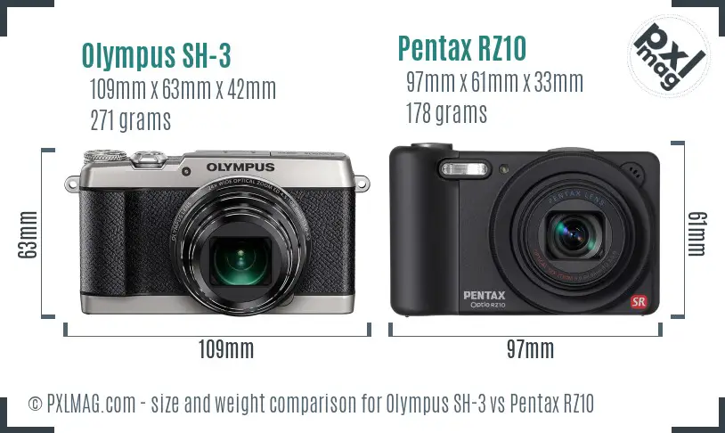 Olympus SH-3 vs Pentax RZ10 size comparison