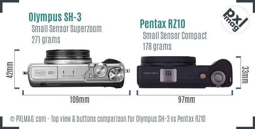 Olympus SH-3 vs Pentax RZ10 top view buttons comparison