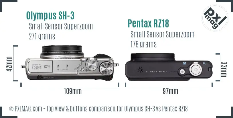 Olympus SH-3 vs Pentax RZ18 top view buttons comparison