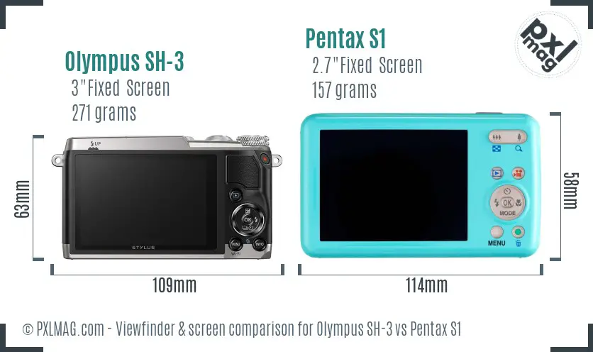 Olympus SH-3 vs Pentax S1 Screen and Viewfinder comparison
