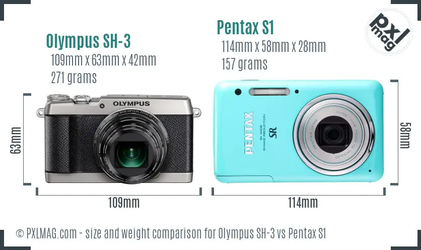 Olympus SH-3 vs Pentax S1 size comparison