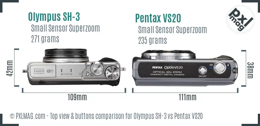 Olympus SH-3 vs Pentax VS20 top view buttons comparison