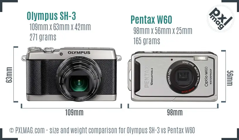 Olympus SH-3 vs Pentax W60 size comparison