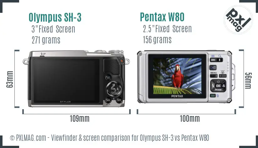 Olympus SH-3 vs Pentax W80 Screen and Viewfinder comparison