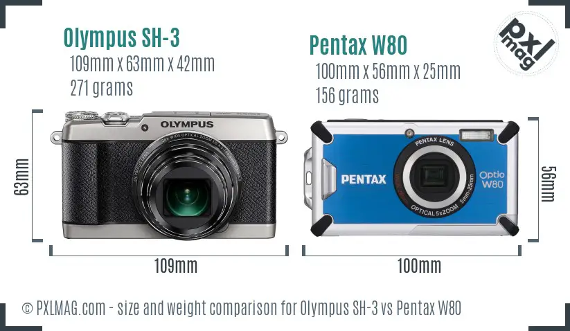 Olympus SH-3 vs Pentax W80 size comparison