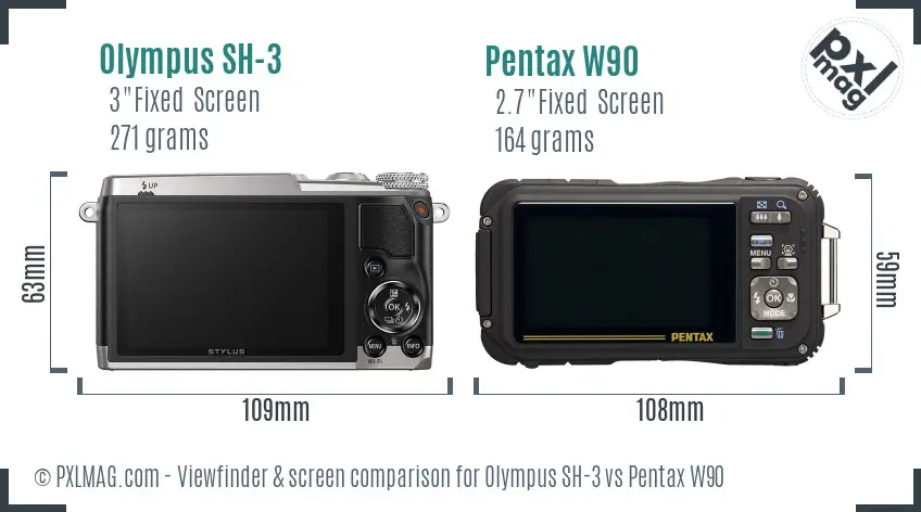Olympus SH-3 vs Pentax W90 Screen and Viewfinder comparison
