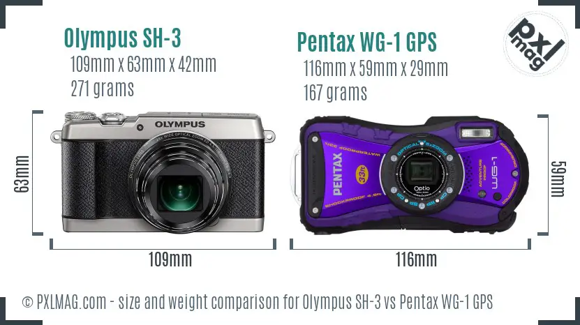 Olympus SH-3 vs Pentax WG-1 GPS size comparison