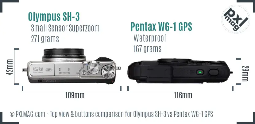 Olympus SH-3 vs Pentax WG-1 GPS top view buttons comparison