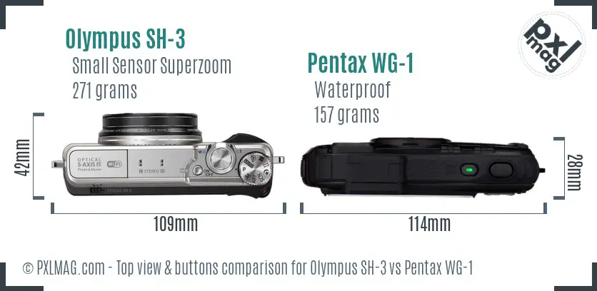 Olympus SH-3 vs Pentax WG-1 top view buttons comparison