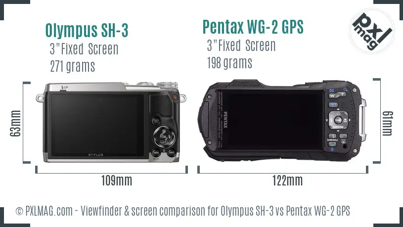Olympus SH-3 vs Pentax WG-2 GPS Screen and Viewfinder comparison