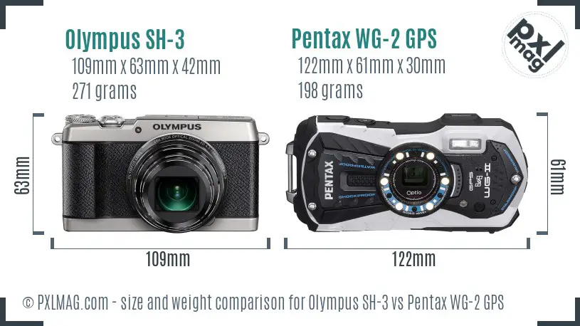Olympus SH-3 vs Pentax WG-2 GPS size comparison